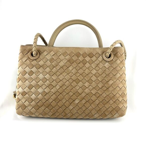 Tan Woven Vegan Leather & Faux Suede Handbag w/ Versatile Strap NWOT - Picture 3 of 11